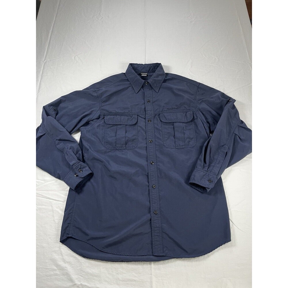VTG Mont-bell Lands' End Men M Navy Nylon Long Sleeve Fishing Hiking Work Shirt